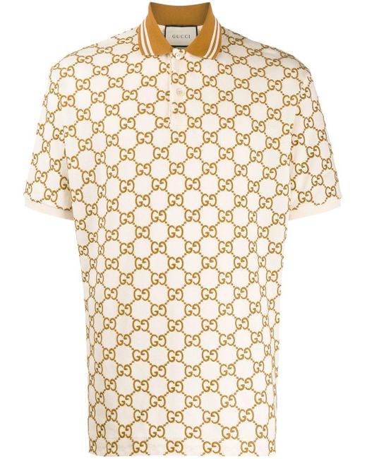 Gucci White GG Print Polo Shirt for men