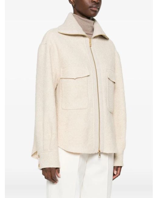 Moncler Natural Zip-Up Bouclé Jacket