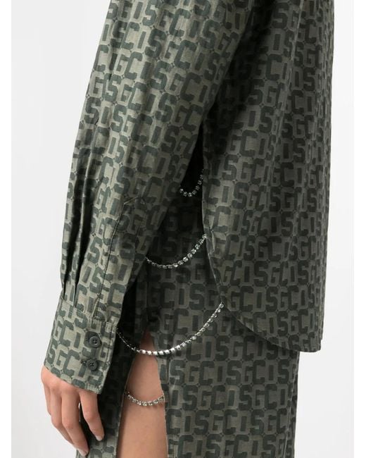 Gcds Green Crystal-Chain Monogram Shirt