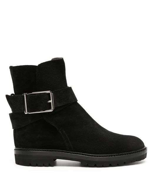 Manolo Blahnik Black Buckle-Detail Suede Ankle Boots