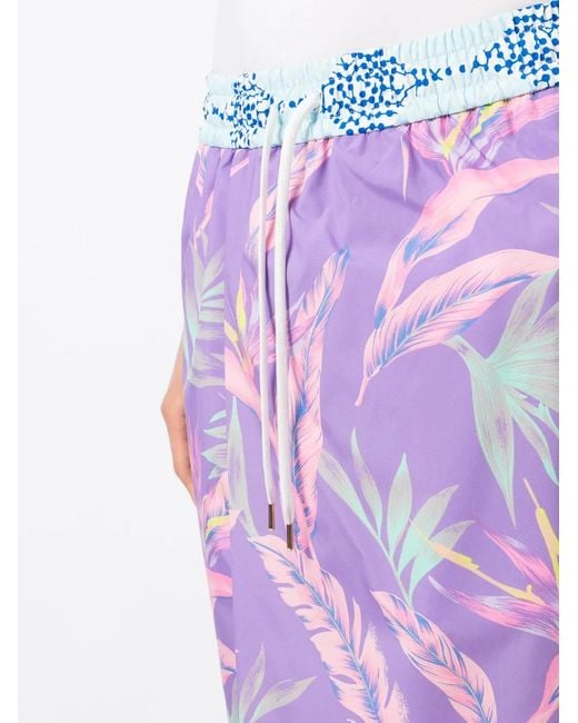 Fumito Ganryu Purple Botanical-Print Drawstring Shorts for men