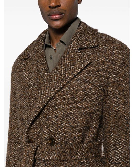 Etro Brown Notched-lapels Belted-waist Coat for men