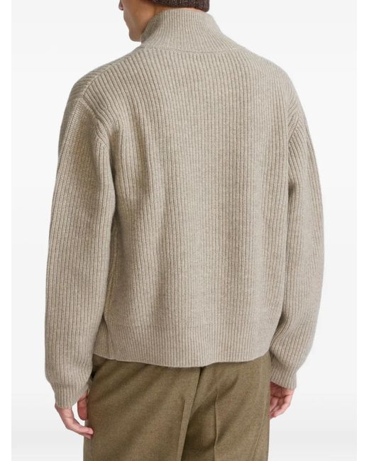 Yves Salomon Natural Ribbed-Knit Zip-Up Cardigan for men