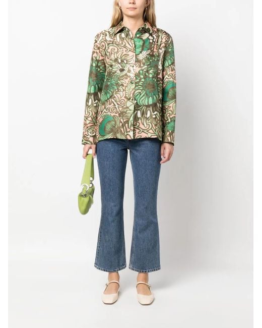 LaDoubleJ Green Boy Floral-Print Silk Shirt
