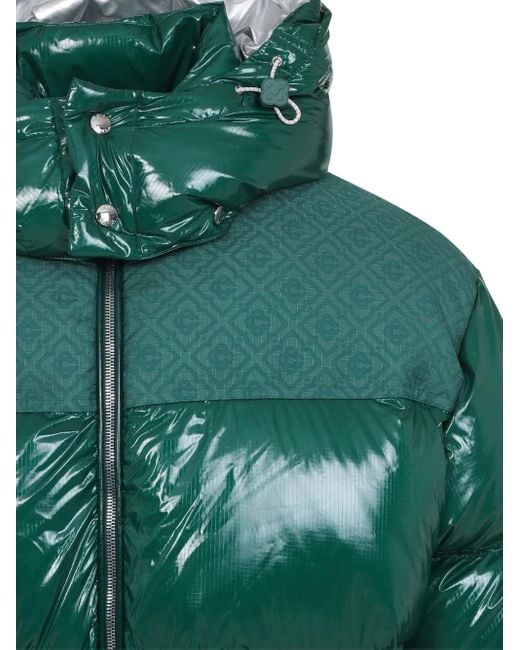 Casablanca Green High-Shine Patterned-Panel Puffer Jacket for men