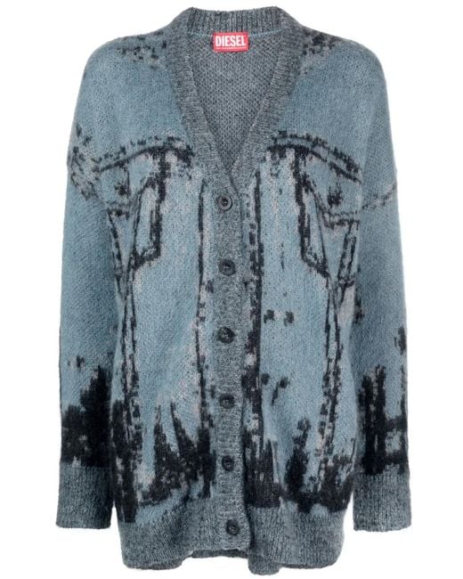 DIESEL Blue M-Rodi Patterned Intarsia-Knit Cardigan