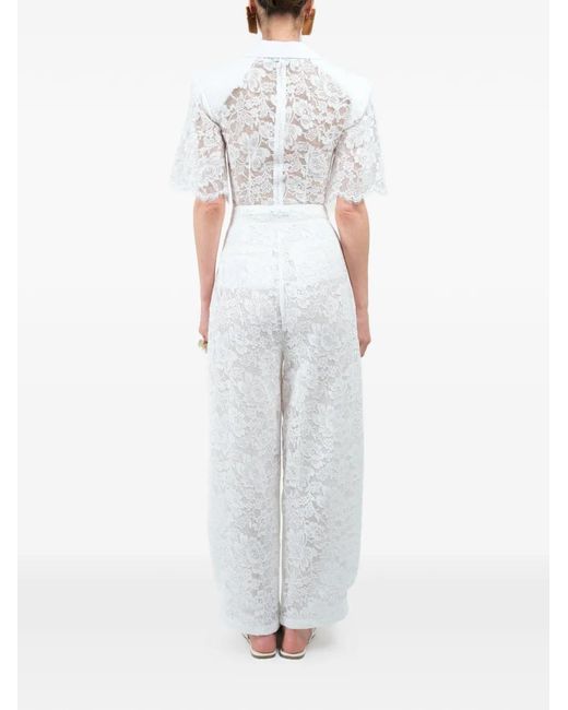 ROWEN ROSE White Lace Short-Sleeves Polo Shirt