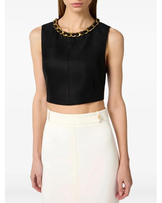 Elisabetta Franchi Black Jewel Chain Cropped Top