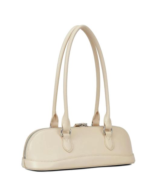POTAMY White Zip Leather Shoulder Bag