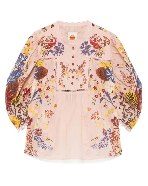Farm Rio Pink Beauty Bouquet Blouse