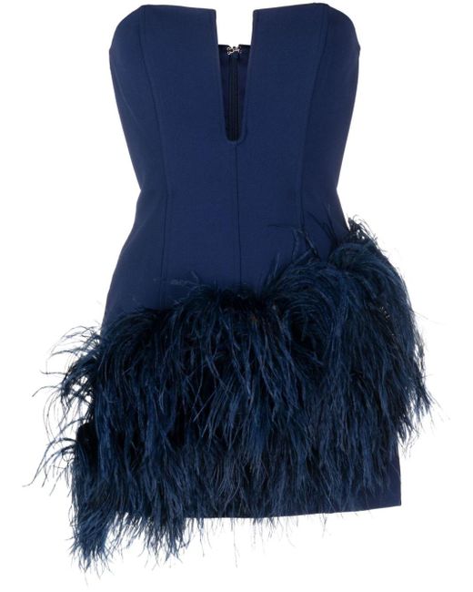 David Koma Feather-trim Strapless Minidress in Blue | Lyst Australia