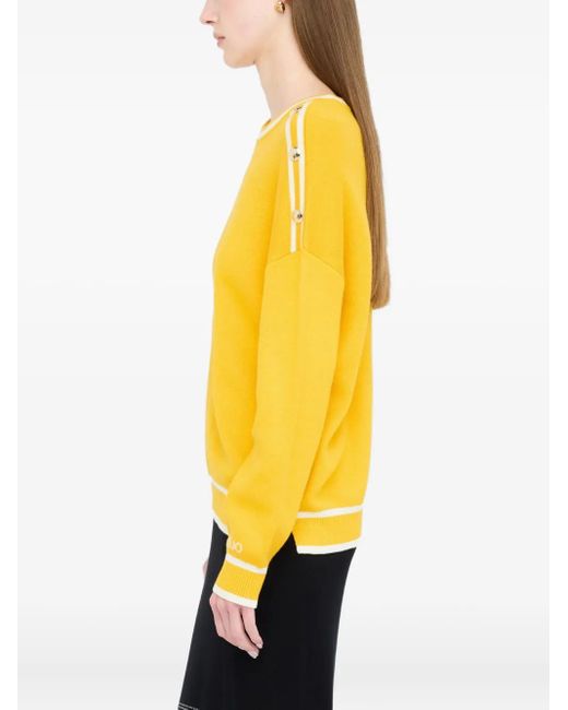 Liu Jo Yellow Logo-Detail Button-Embellished Jumper