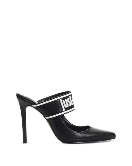 Just Cavalli Black Pointed-Toe Heeled Mules