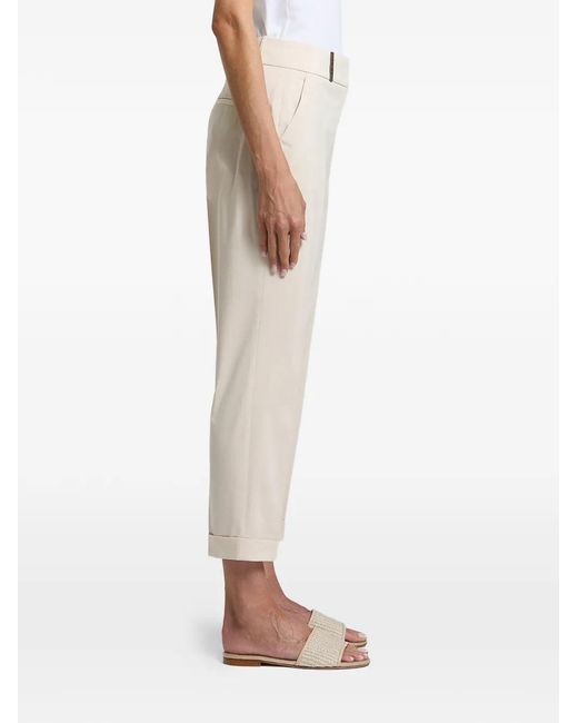 Peserico White Cropped Turn-Up Trousers