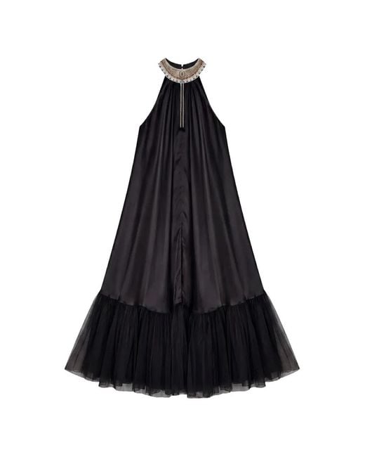 Mes Demoiselles Black Embellished Tulle-Trim Maxi Dress