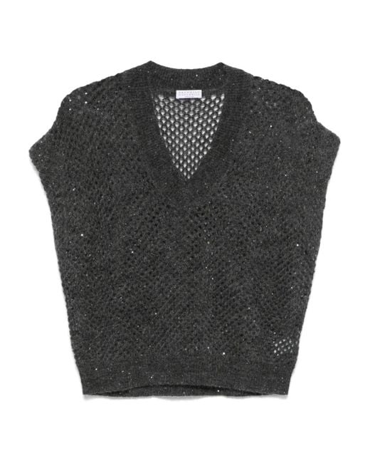 Brunello Cucinelli Black V-Neck Top