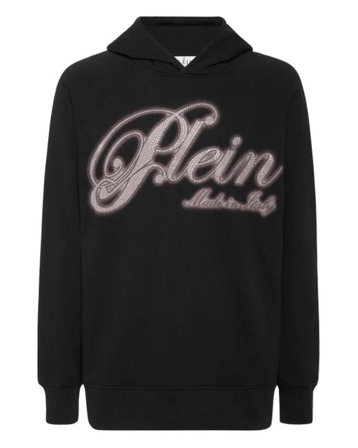 Philipp Plein Black Rhinestone-Embellished Hoodie for men