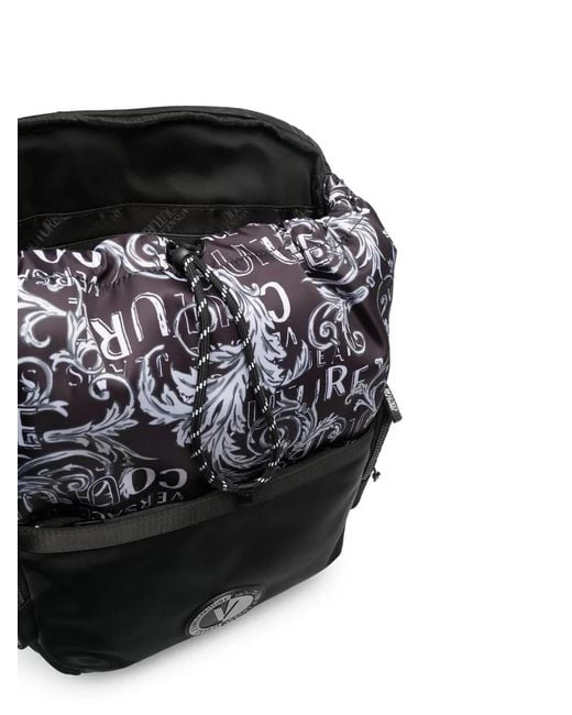 Versace Jeans Couture Black Baroque Logo-Print Backpack for men