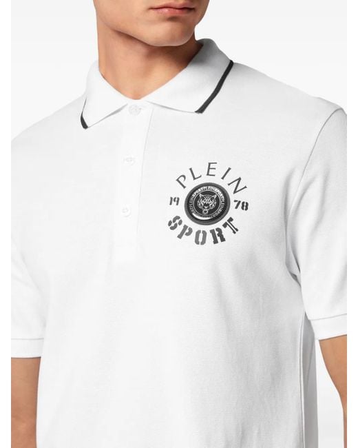 Philipp Plein White Logo-Appliqué Cotton Polo Shirt for men