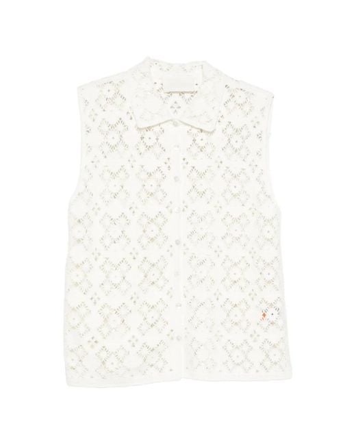 Bompard White Openwork Crochet Shirt Vest