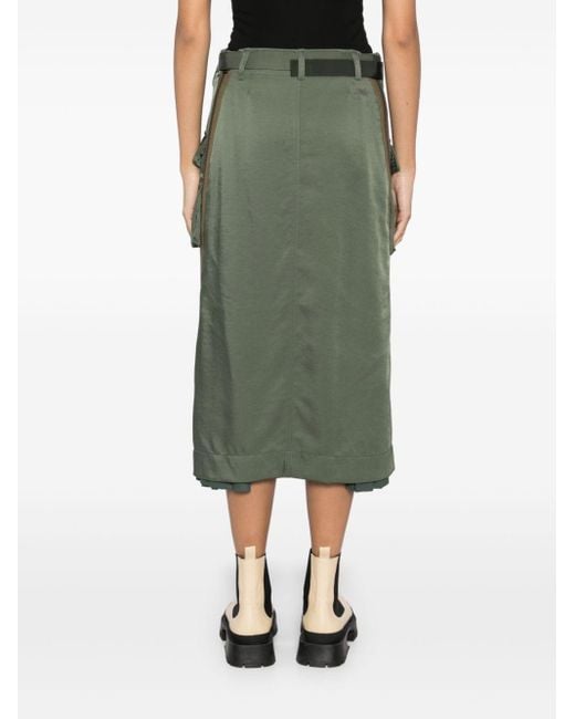 Sacai Green Patchwork Detailing Skirt