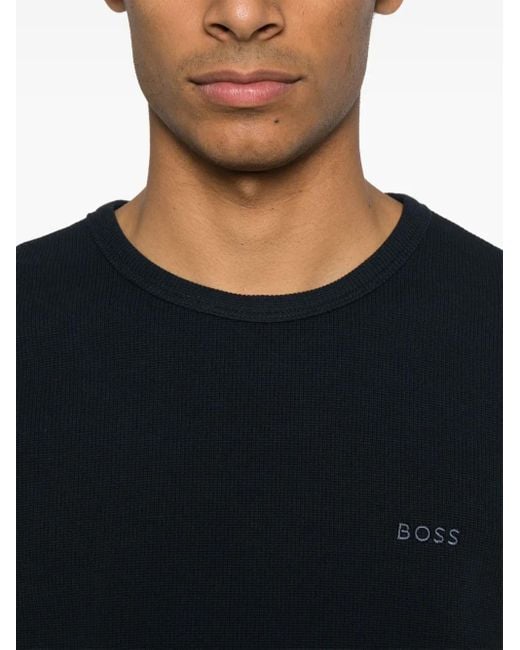 Boss Blue Logo-Embroidered Sweater for men