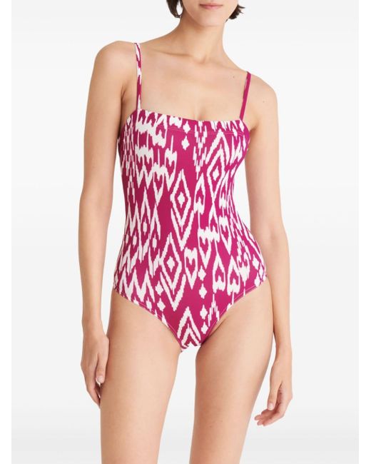 Eres Pink Cloud Geometric-print Swimsuit