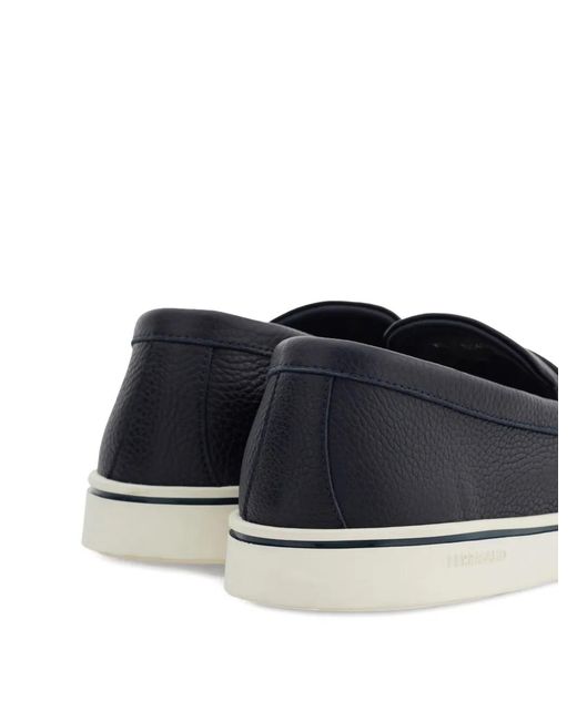 Ferragamo Blue Boat Shoe Loafers With Gancini Ornament for men