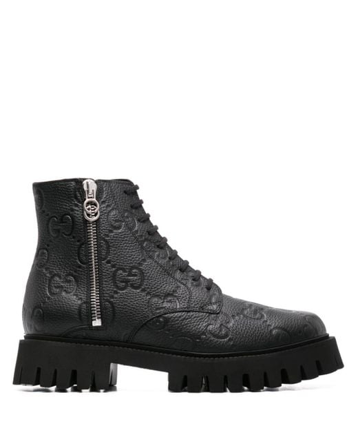 Gucci Black GG Supreme Leather Boots for men