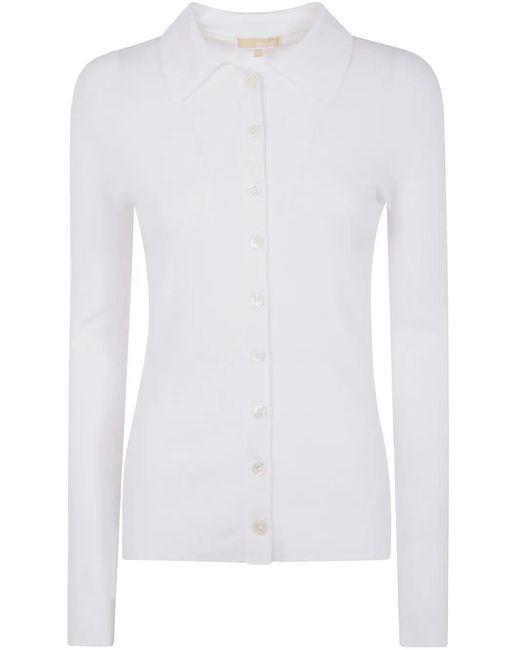 MICHAEL Michael Kors White Fine-Ribbed Cardigan