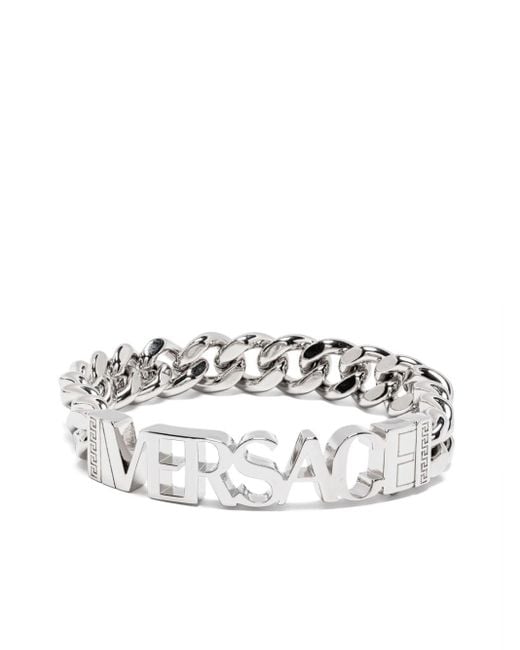 Versace White Logo-lettering Bracelet for men