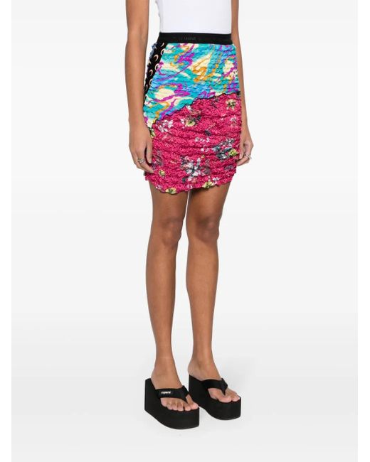 MARINE SERRE Pink Crinkled Patchwork Skirt