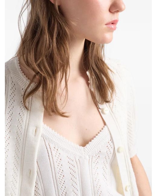 Prada White Openwork Cotton Crop Top