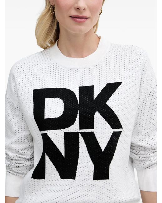 DKNY Blue Logo-Detail Perforated-Knit Sweater