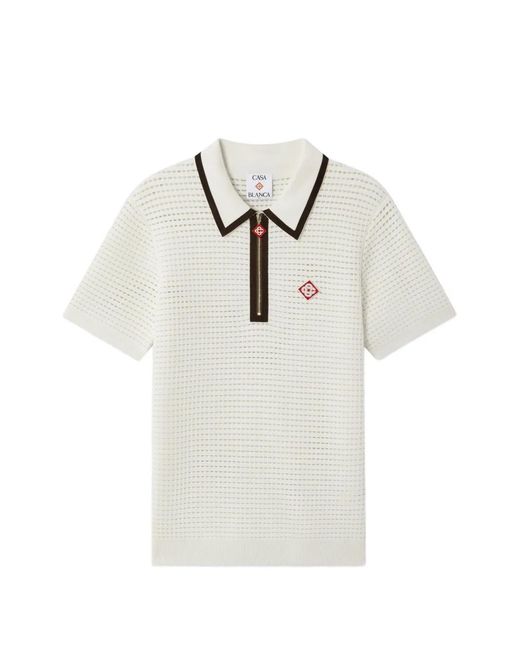 Casablanca White Waffle-Stitch Wool Polo Shirt for men