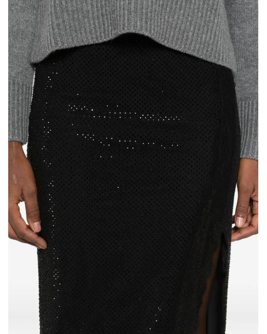Self-Portrait Black Midi Skirt With Rhinestones