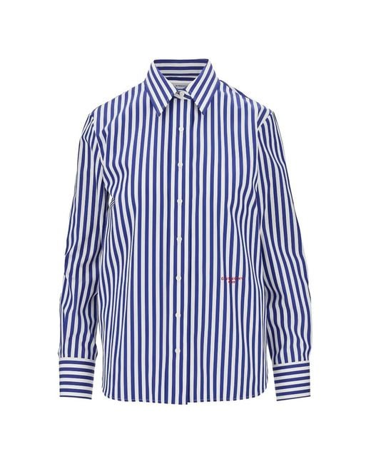 Givenchy Blue Embroidered-Logo Striped Shirt