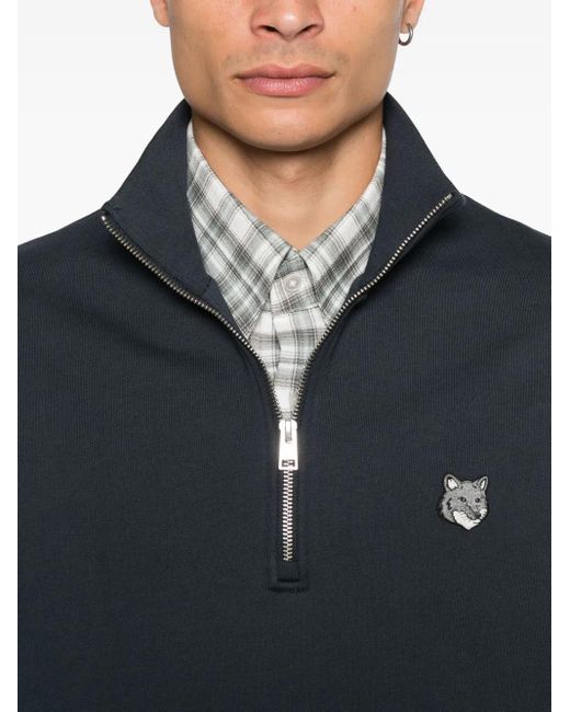 Maison Kitsuné Blue Half-Zip Fox-Head Sweatshirt for men