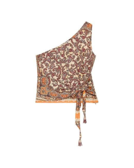 Maliparmi White One-Shoulder Paisley Top