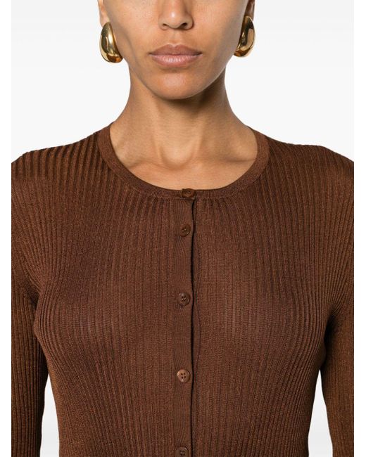 Tom Ford Brown Round-neck Ribbed Cardigan