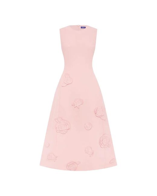 LEO LIN Pink Cleo Rose Appliqué Midi Dress