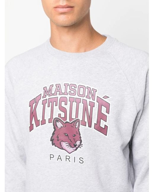Maison Kitsuné Gray Logo-Print Cotton Sweatshirt for men