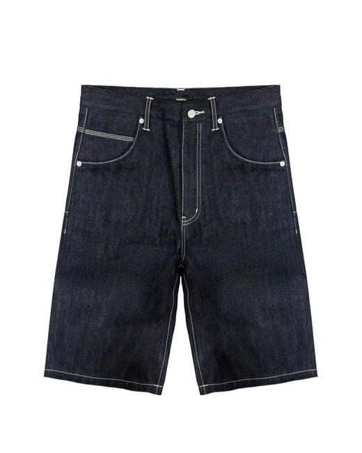 Purple Brand Blue Contrast-Stitch Denim Shorts for men