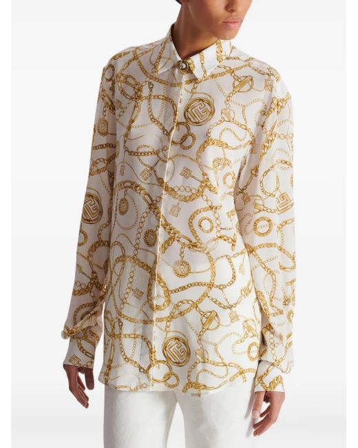 Balmain Natural Silk Shirt With Print