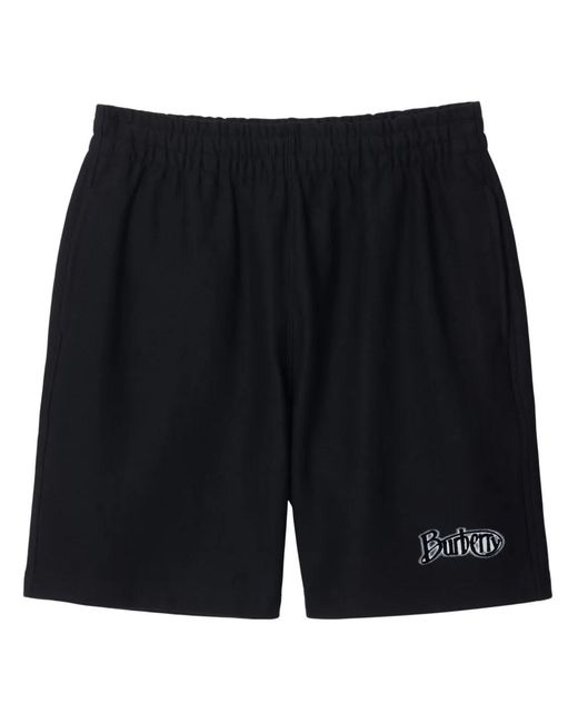 Burberry Black Flocked-Logo Cotton-Blend Shorts for men