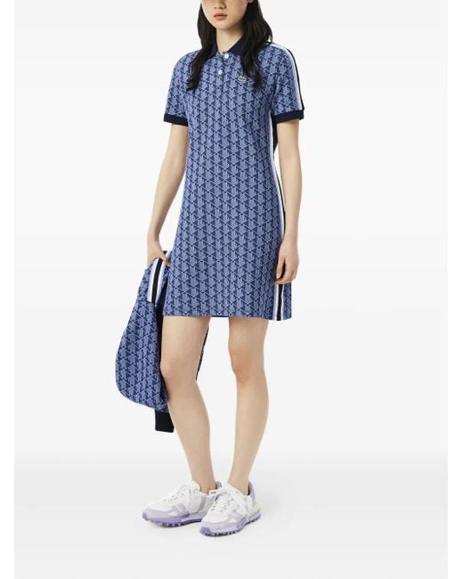 Lacoste Blue Polo-Neck Patterned Mini Dress