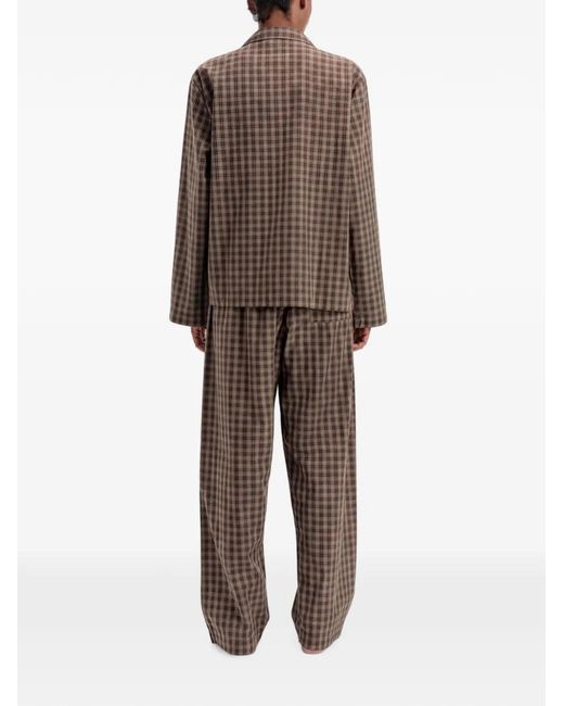Tekla Brown Check-Print Cotton Pajamas