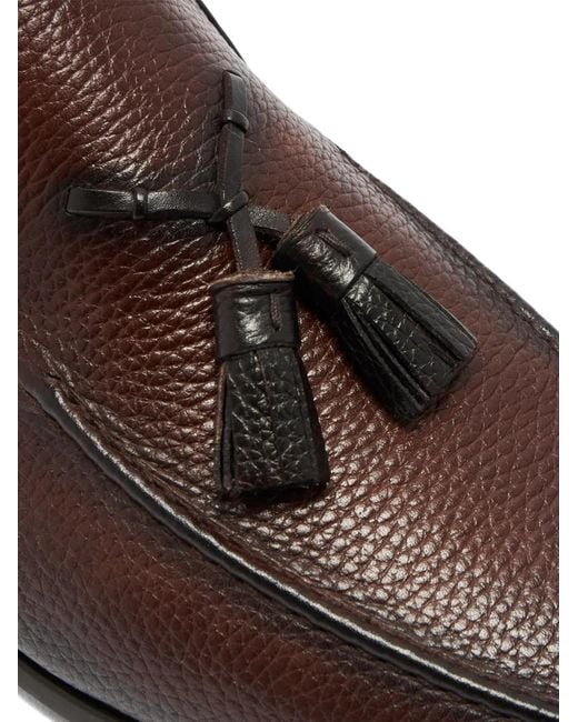 Magnanni Shoes Brown Tassel-Detail Grained Leather Loafers for men