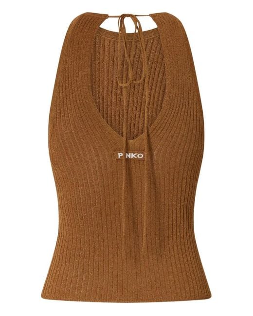 Pinko Brown Tie Ribbed Top