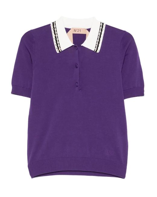 N°21 Purple Crystal-Embellished Polo Top